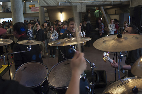 Nervous Factor performs for SF State students inside the Cesar Chavez Building during the grand opening of Quickly, Ha Tien Cove, and Shahs restaurants in San Francisco on Thursday, March 13. Photo by Godofredo Vasquez / Special to Xpress