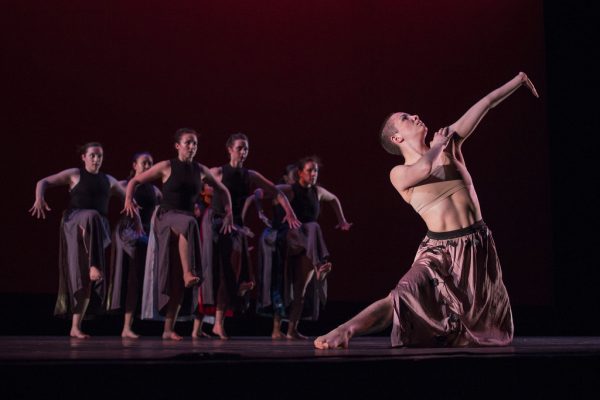 Members of the University Dance Theatre perform a piece entitled "Hereafter" during the dress rehearsal for "Lifesaving Maneuvers" Wednesday, April 9. Photo by Tony Santos / Xpress