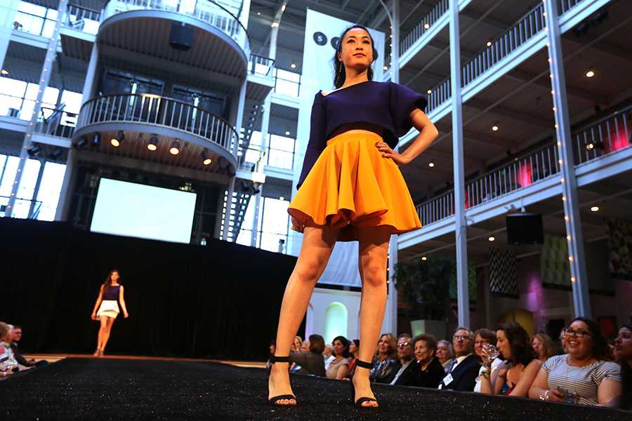 A model struts the runway at Provoke, the student fashion show, Thursday May 1 at the Galleria at 101 Henry Adams Street, San Francisco. Photo by Rachel Aston / Xpress