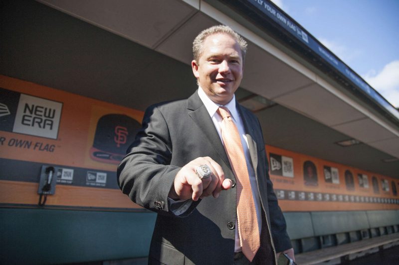 Russ Stanley, Vice President of Ticket Sales and Services for the San Francisco Giants, poses in the Giants dugout Tuesday September 23, 2014. Martin Bustamante / Xpress.