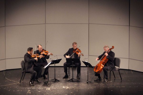 The Alexander String Quartet, starting from the left: Zakarias Grafilo on the violin, Frederick Lifsitz on the second violin, Paul Yarbrough on the viola and Sandy Wilson on the cello, perform at the Mckenna Theatre during the Liberal & Creative Arts Opening Day Festival at SF State in San Francisco, Calif., on Sunday, Sept. 28, 2014. Daniel Rivera / Xpress.
