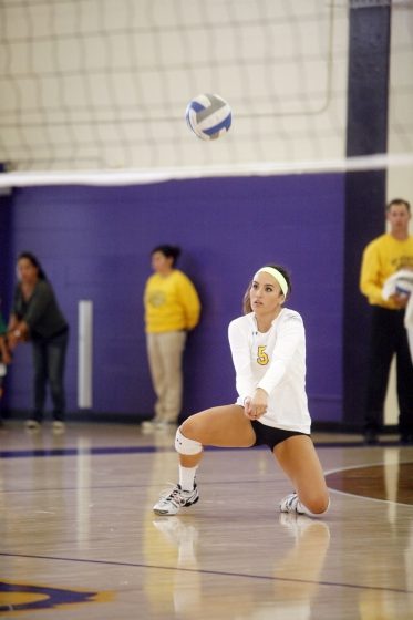 Jessica Nicerio of the SF State Gators digs the ball back to the CSU Dominguez Hills Toros during a match Saturday, Oct. 18, 2014. The Gators won the match 3-0. Martin Bustamante / Xpress.