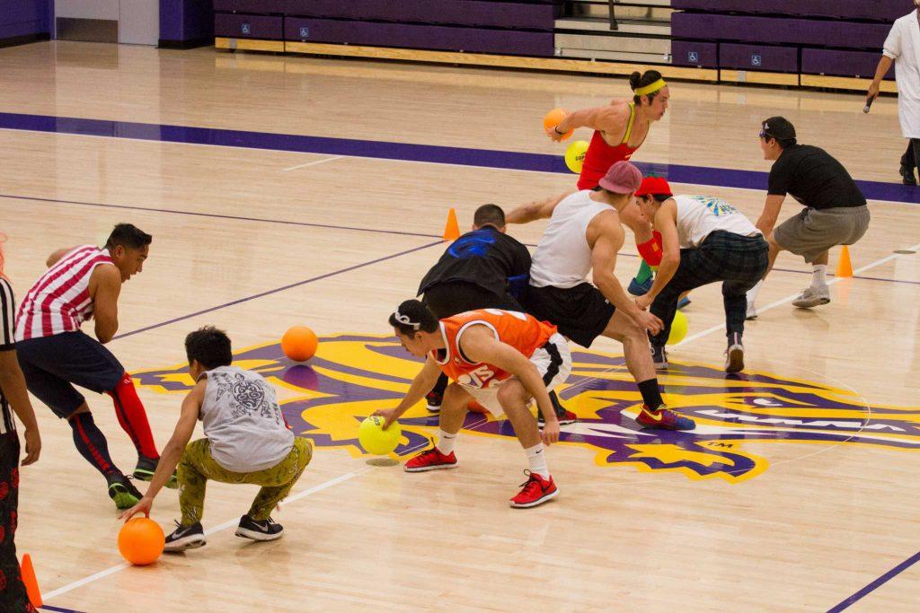 Teams Bobby Small Hands Medina and The Milkman go head to head at the beginning of the final round of SF States Annual Costume Dodgeball Tournament from 7-10 p.m. Friday, Oct. 24, 2014, in the Gymnasium.