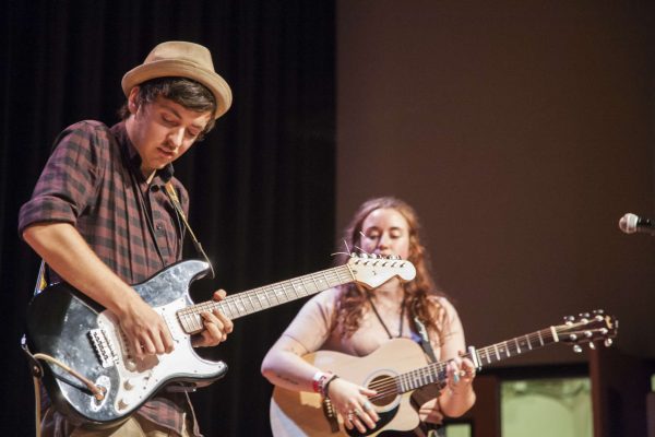 Fin May (left) and Rowie Walsh, members of Palladino, perform for the Student Talent Showcase in Jack Adams Hall Thursday Oct. 29, 2014. Martin Bustamante/Xpress.