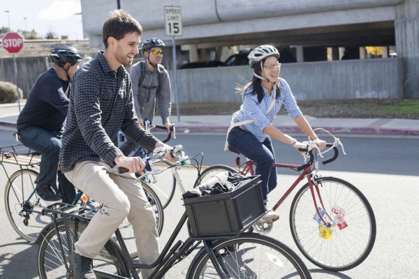 Mark Dreger (left) and Janice Li (right) taking biking to the first stop of prospective sites concerning cycling traffic by the San Francisco Municipal Transportation Agency Saturday, Nov. 1, 2014. Martin Bustamante/Xpress.