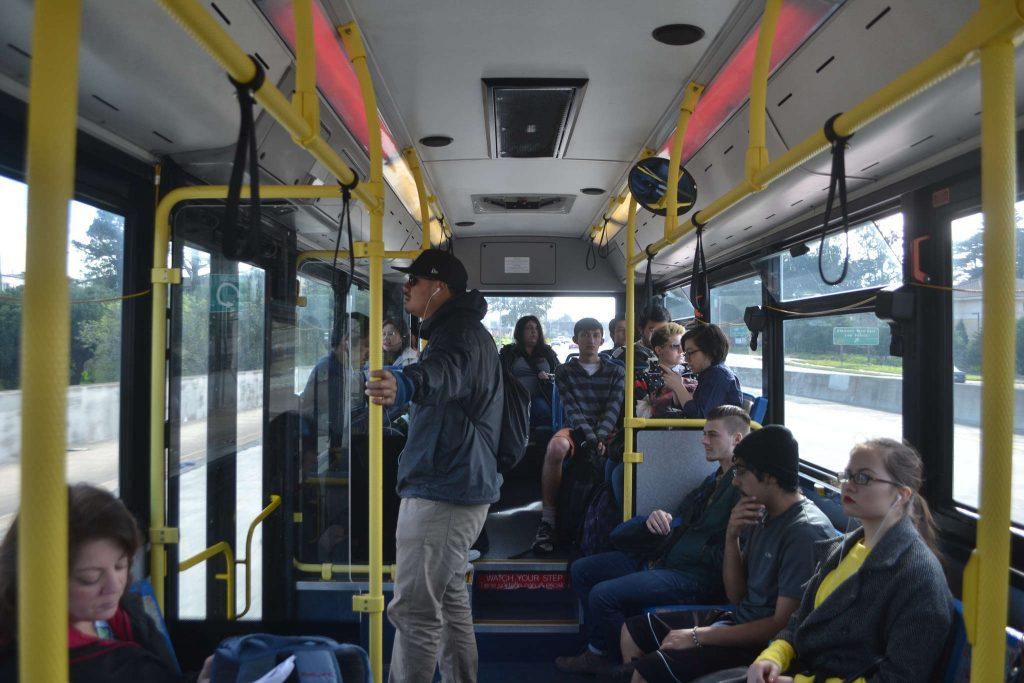 Monday. January 26, SF State students ride to school from the Daly City Bart station on the newly improved shuttle on their first day back at school after winter break.