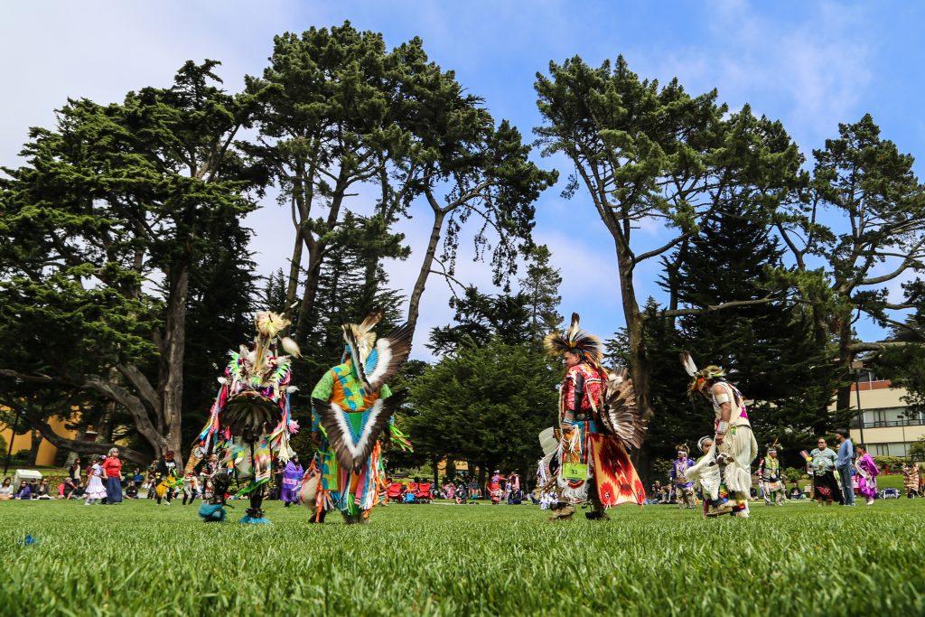 The quad at SF State was filled with color on Sunday, May 3, as dancers in traditional regalia and eager onlookers participated in the Celebration of Nations Pow-Wow put on by the Student Kouncil of Intertribal Nations. (Kate Fraser / Xpress) 