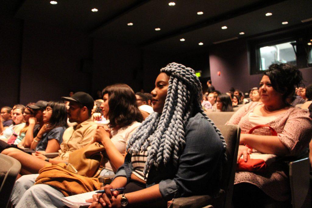 Lexus Killingsworth listens to Black Lives Matter co-creator Alicia Garza speak during a discussion about queer and trans communities in San Francisco, at Coppola Hall Thursday, Sept. 10, 2015. (Xpress/Alex Kofman)