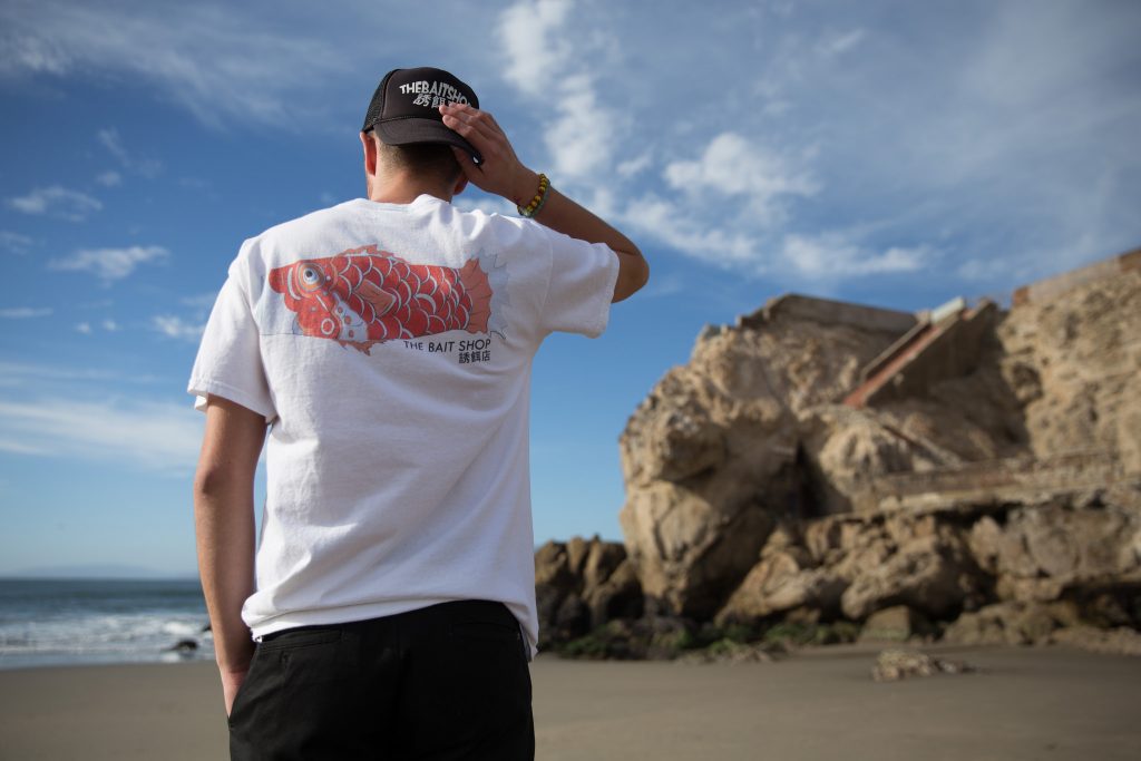 Michael Ihle, an SF State freshman, at Lands End Tuesday, Sept.  29, 2015.  Ihle created The Bait Shop, a beach themed line of clothing and hats. (Brian Churchwell / Xpress)