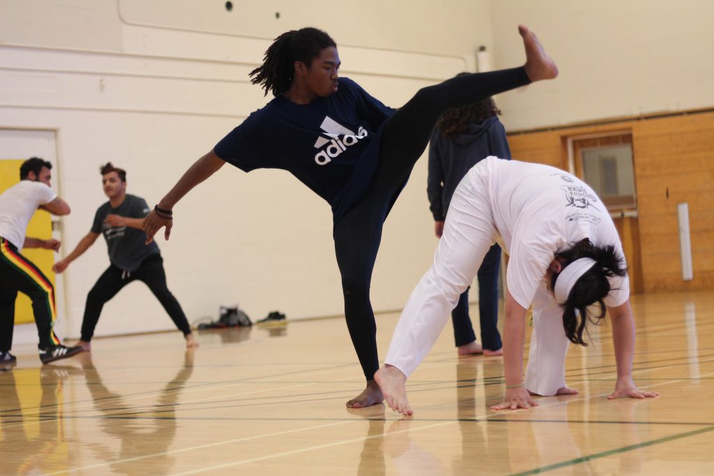 Students and members of the Capoeira Club at SF State, Sean Smith, practices his Capoeira techniques during practice Friday, Oct. 9, 2015. (Alex Kofman / Xpress)