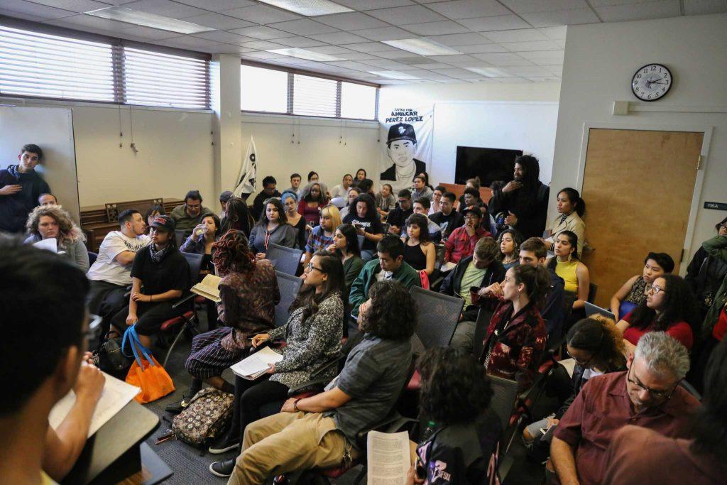 Students and faculty gather at the SF State Ethnic Studies College to delegate tasks and form new student organizing committees on Tuesday March 1, 2016 after receiving a response from president Wong regarding their demands on his proposed budget cuts to the Ethnic Studies College. (Aleah Fajardo / Xpress)
