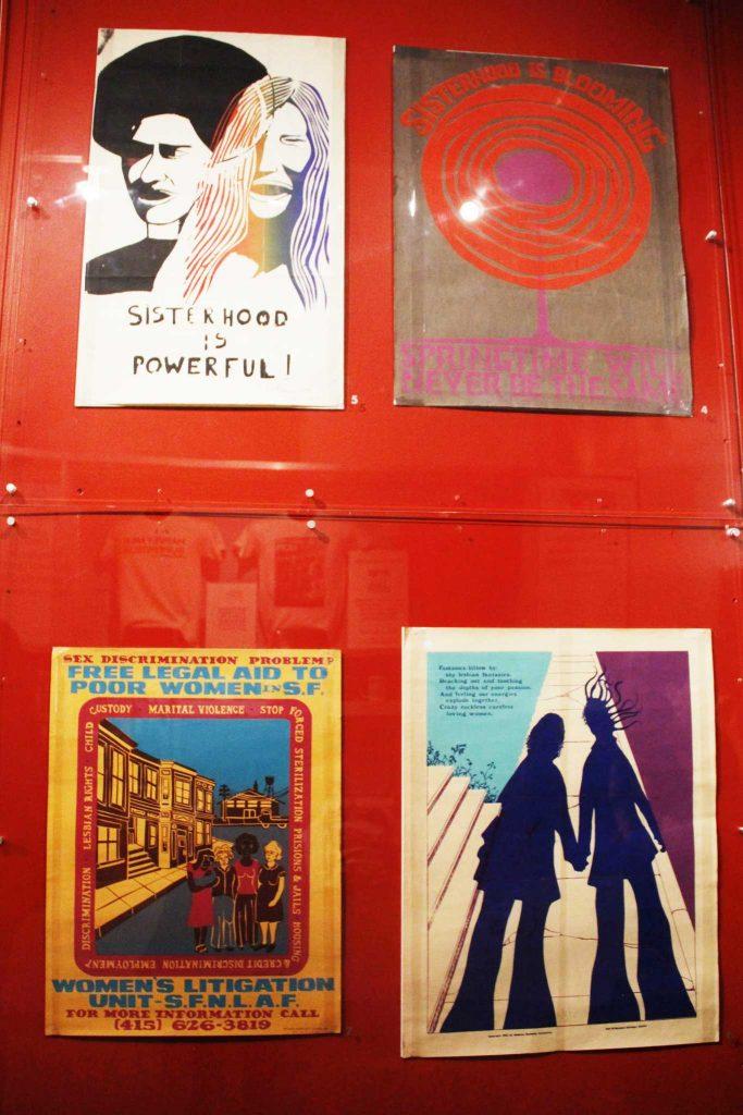 Some of the artwork represented in the Feminists to Feministas: Women of Color in Prints and Posters exhibit at the GLBT History Museum Friday night, Mar. 4. (Imani Miller / Xpress)
