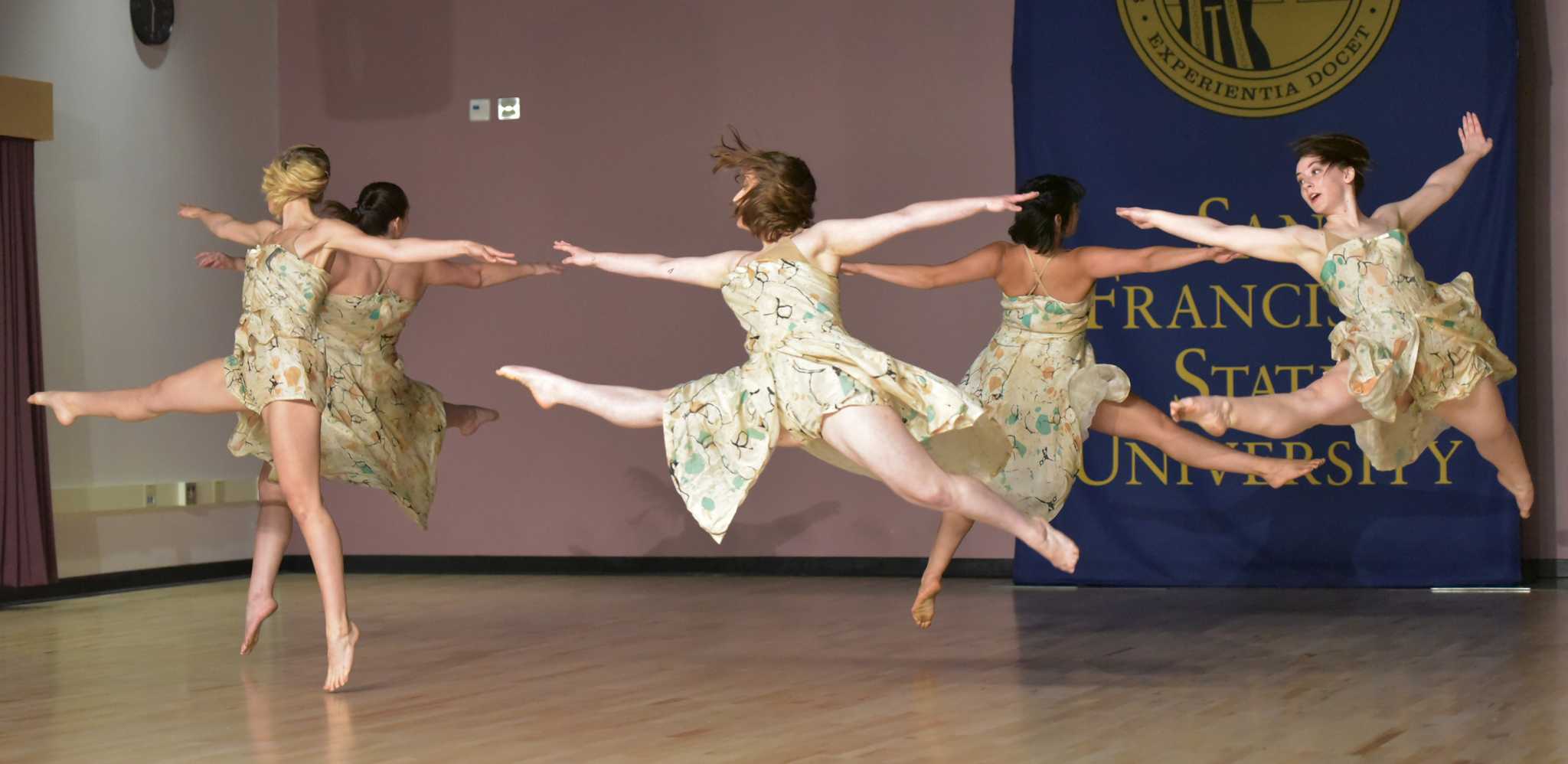  Student dancers perform during creative arts dance studio ribbon cutting ceremony at Creative Art Building in SF State Wednesday, March.2. (Qing Huang/Xpress)