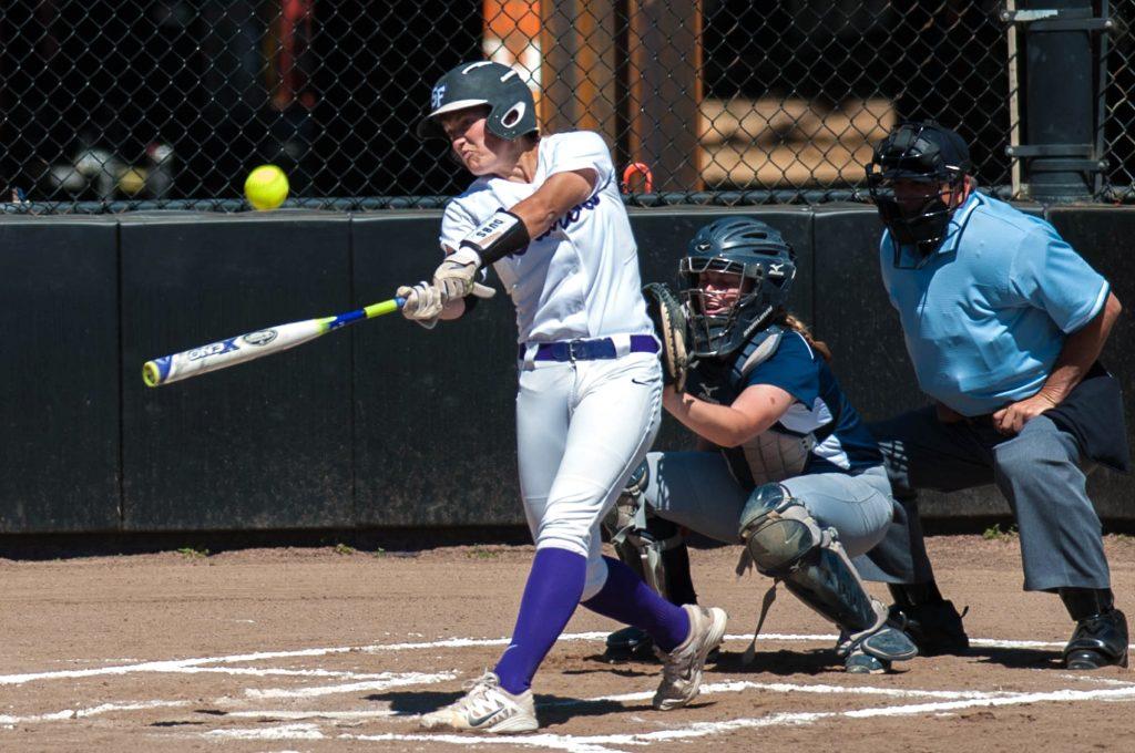 SF State Gators infielder Kayli Shaw singles against the Sonoma State Seawolves at the SFSU Softball Field, Wednesday, April 6, 2016. (Taylor Reyes / Xpress)