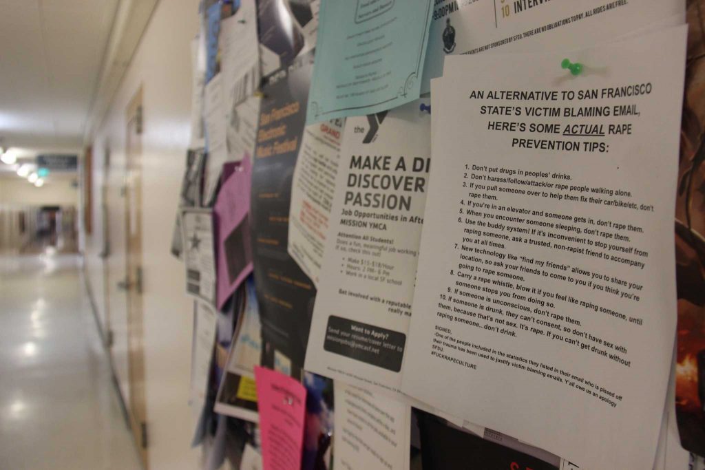 Copies of an anonymous letter accusing SF State of victim blaming were found posted around the Health & Social Sciences Building and in the Creative Arts Building on Saturday, Sept. 10, 2016.