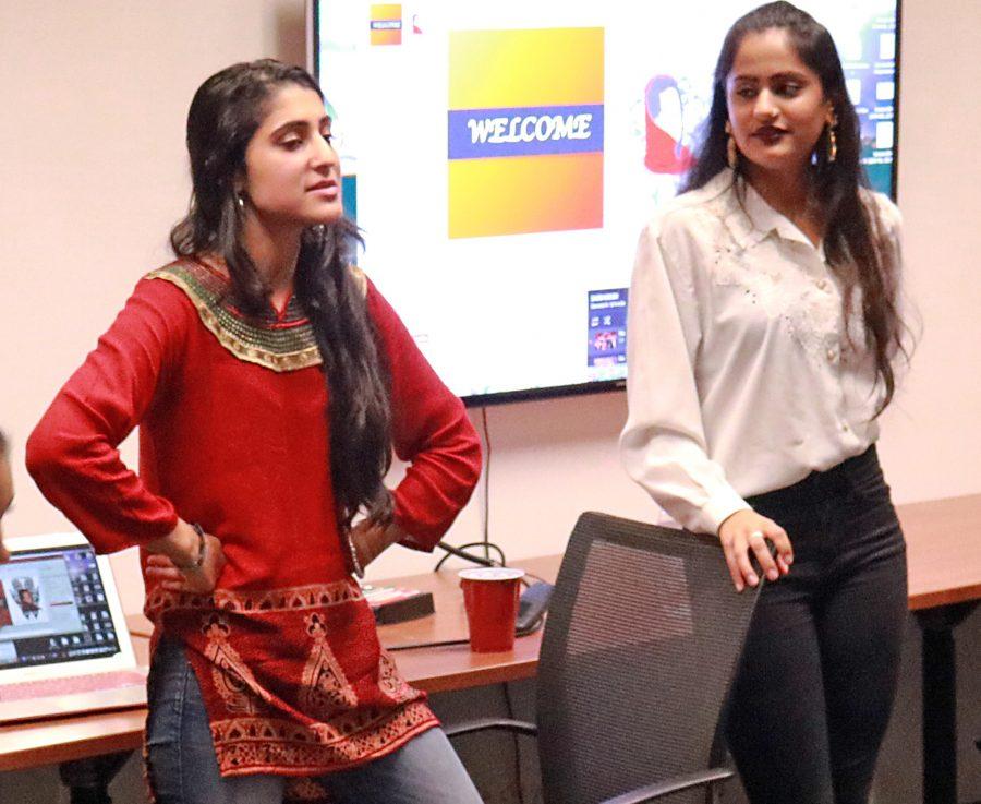 SF State health education major Damneet Kaur (left) and sociology major Radhika Mishra (right) talk to club members about creating a safe place on campus during the first Southeast Asian Breaking Barriers meeting in the Ethnic Studies Building room 116 on Wednesday, Oct. 26, 2016. (Pablo Caballero/Xpress)