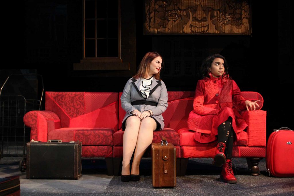 Regina Leon (right) and Elizabeth Johnson (left) act out a scene from Sofa Sin Casa
play at SF State on Wednesday, Nov. 30, 2016. (Jeianne Baniqued/Xpress)