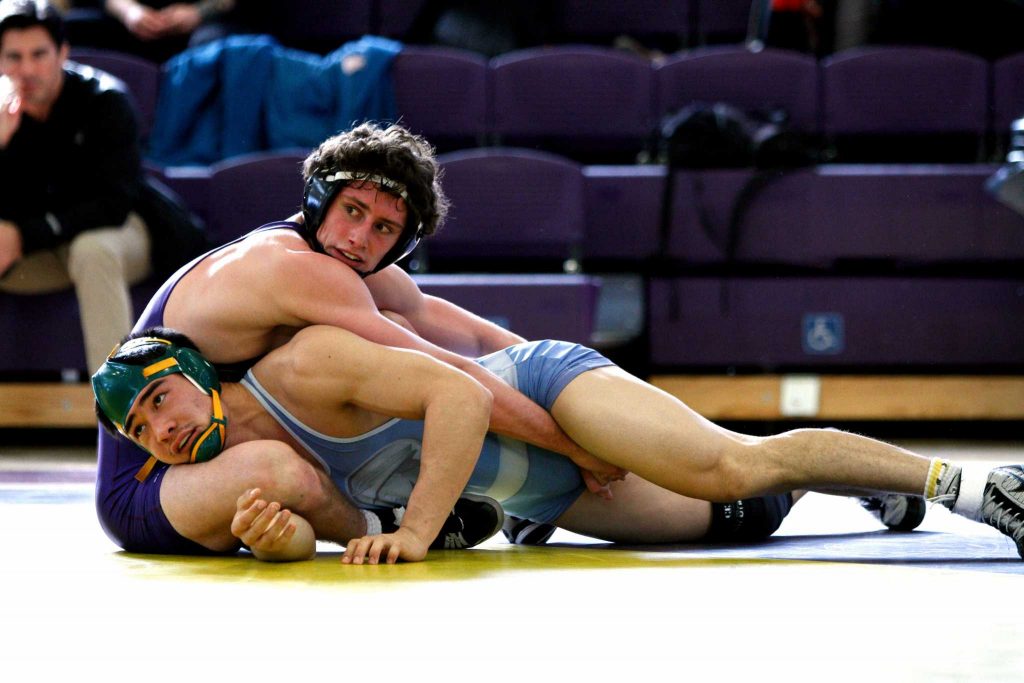  Thomas Turcol gets a hold on Cal Poly’s Killian Vender during the 40th Annual California Collegiate Wrestling Open on Saturday, January 28, 2017, at SF State in San Francisco, Calif.. Turcol won the match 6-4. (Mason Rockfellow/Xpress)