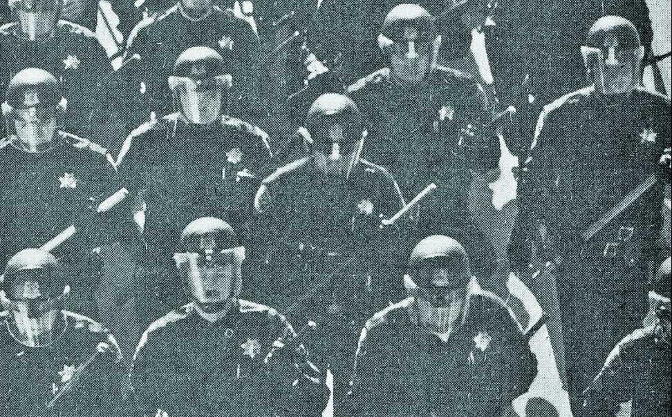 In an article from SF State Colleges Phoenix newspaper from Thursday, Dec. 12, 1968, police contingents occupied the lobby of the Administration Building after black militants attempted to storm acting President Hayakawas office (Phoenix file photo).