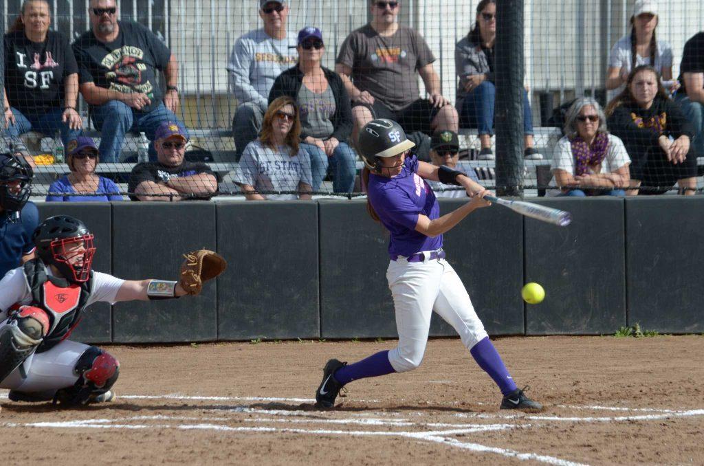 Gabby Reta up to bat during the double header game against the Cal State Pioneers on Feb. 12, 2017 at San Francisco State University. The Pioneers won both games held on Sunday.  (Christianna Fjelstad/ Xpress)