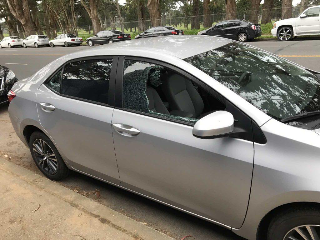 A student found their car windows smashed and the glove compartment open on Lake Merced Boulevard on Friday, March 10, 2017 near SF State (Ivan Corona/ Xpress).