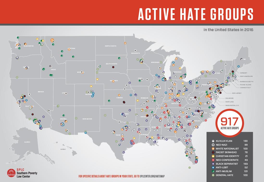 Active hate groups map (courtesy of Southern Poverty Law Center)