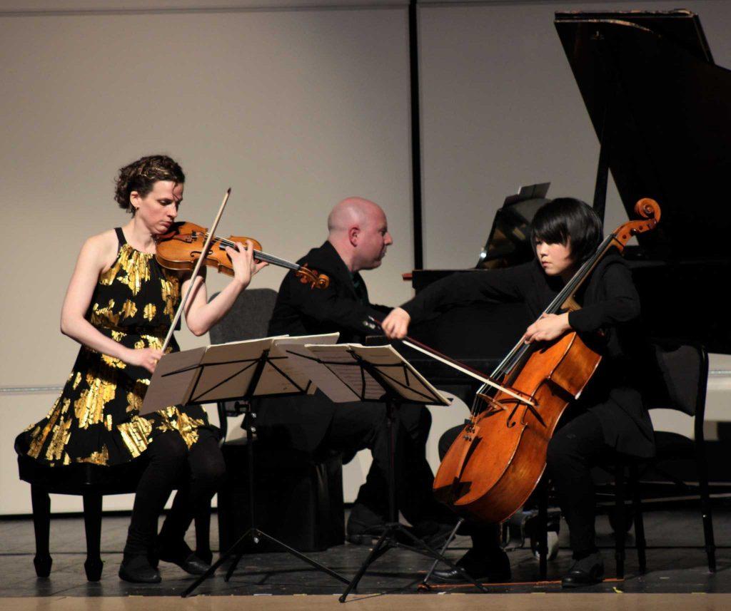 The Delphi Trio performs a piece by Bolcom during their concert in the McKenna Theatre at SF State on April 7, 2017 in San Francisco, Calif. (Alina Castillo/Xpress)