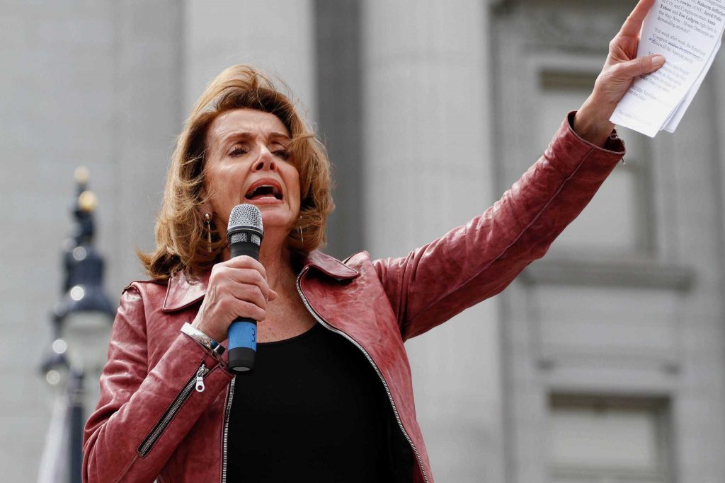 Nancy Pelosi speaking during the Tax March against Trump and him not releasing his tax statements on April 15, 2017, in San Francisco, Calif. (Mason Rockfellow/Xpress)