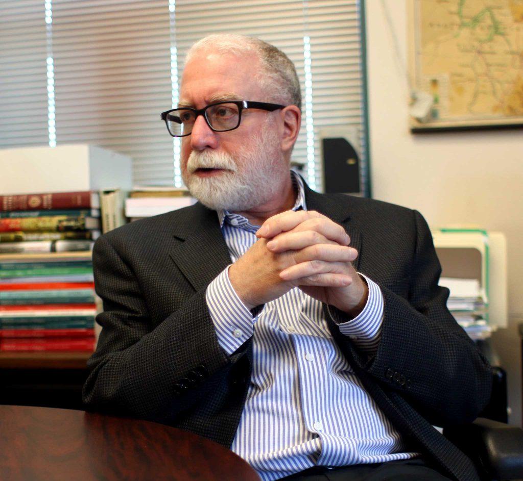 Department chair of Jewish studies, Fred Astern discusses the relationship between campus officials and the Jewish department on in his office located on campus on May 8, 2017. (Laila Rashada/ Xpress)