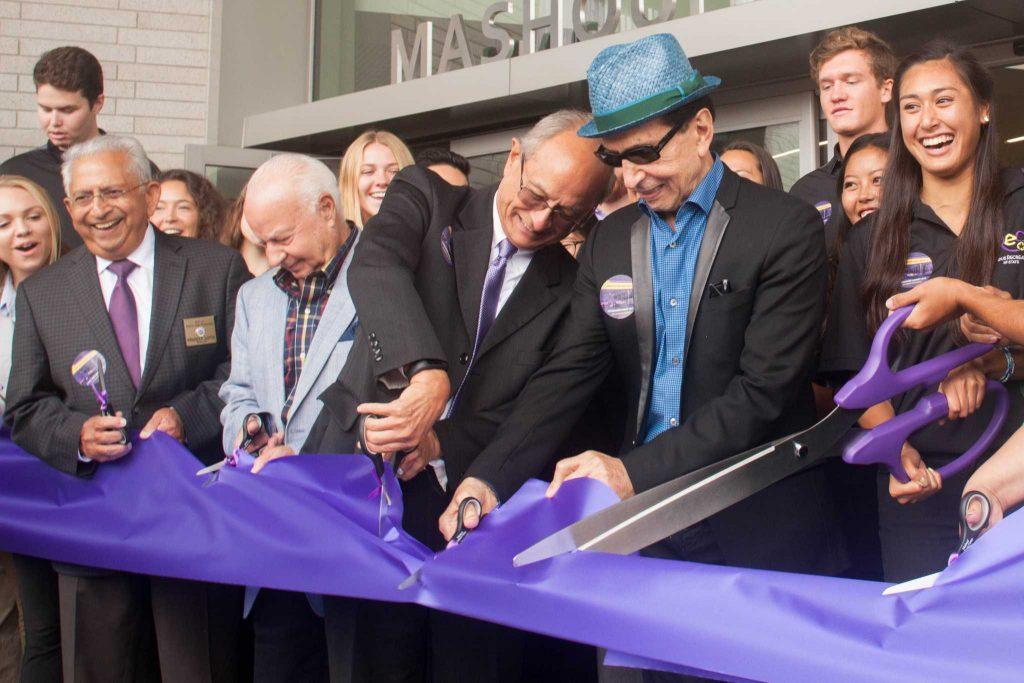 SF State President, Leslie E. Wong and Manny Mashouf cut a ribbon during the Mashouf Wellness Center Grand Opening on Tuesday, August 29, 2017. (Mitchell Mylius/Golden Gate Xpress)