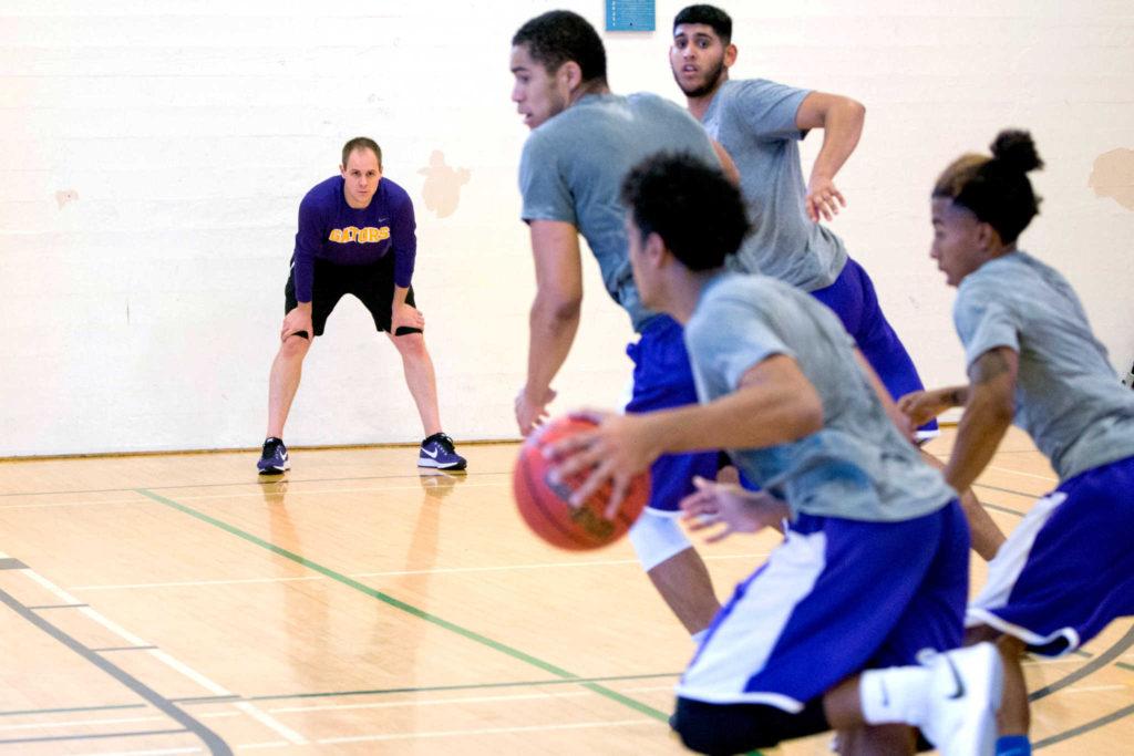 Vince Inglima watches the men’s basketball team during practice on Wednesday, Sept. 20, 2017. (Mitchell Mylius/Golden Gate Xpress)