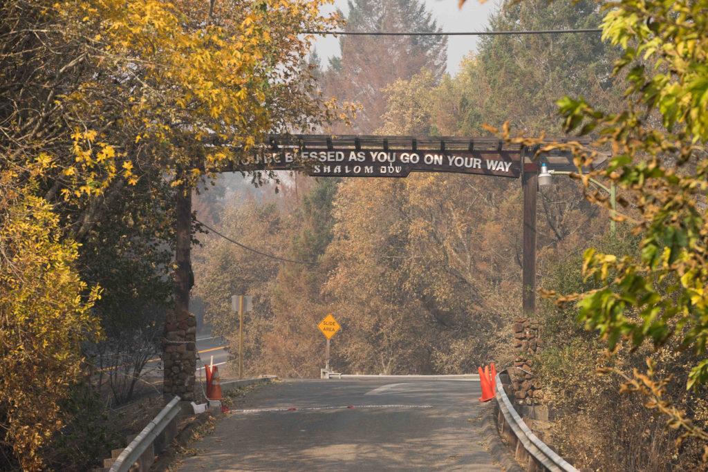 The entrance of Camp Newman stands in survival after the Santa Rosa fires on Wednesday, Oct. 19, 2017. (Sarahbeth Maney/Golden Gate Xpress)