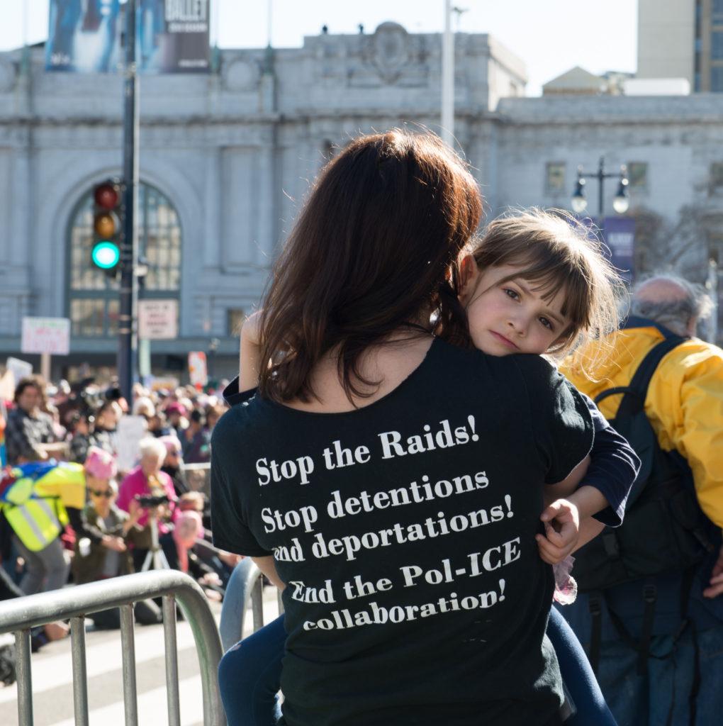 Hillary Ronen, district 9 supervisor of San Francisco attends the Womens March with her five-year-old daughter, Maelle Ugarte, Saturday, Jan. 20, 2018.
At one point, both got up on stage and Maelle gave her first speech ever, stating My name is Maelle. I am five years old. And Donald Trump needs a very long time out. (Golden Gate Xpress/ David Rodriguez)