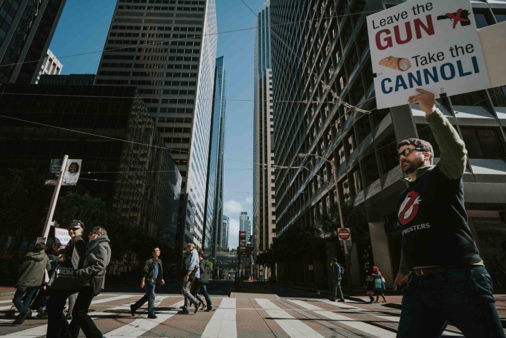 A man participates in the March for our Lives protest in San Francisco, Calif. on Saturday, March 24, 2018. A group of girls participate in the March for our Lives protest in San Francisco, Calif. on Saturday, March 24, 2018. Hundreds of thousands marched in the nationwide protests advocating for gun control and school safety after the killing of 17 students at Stoneman Douglas High School in Parkland, Florida on Feb. 14. (Photo by Sarahbeth Maney)