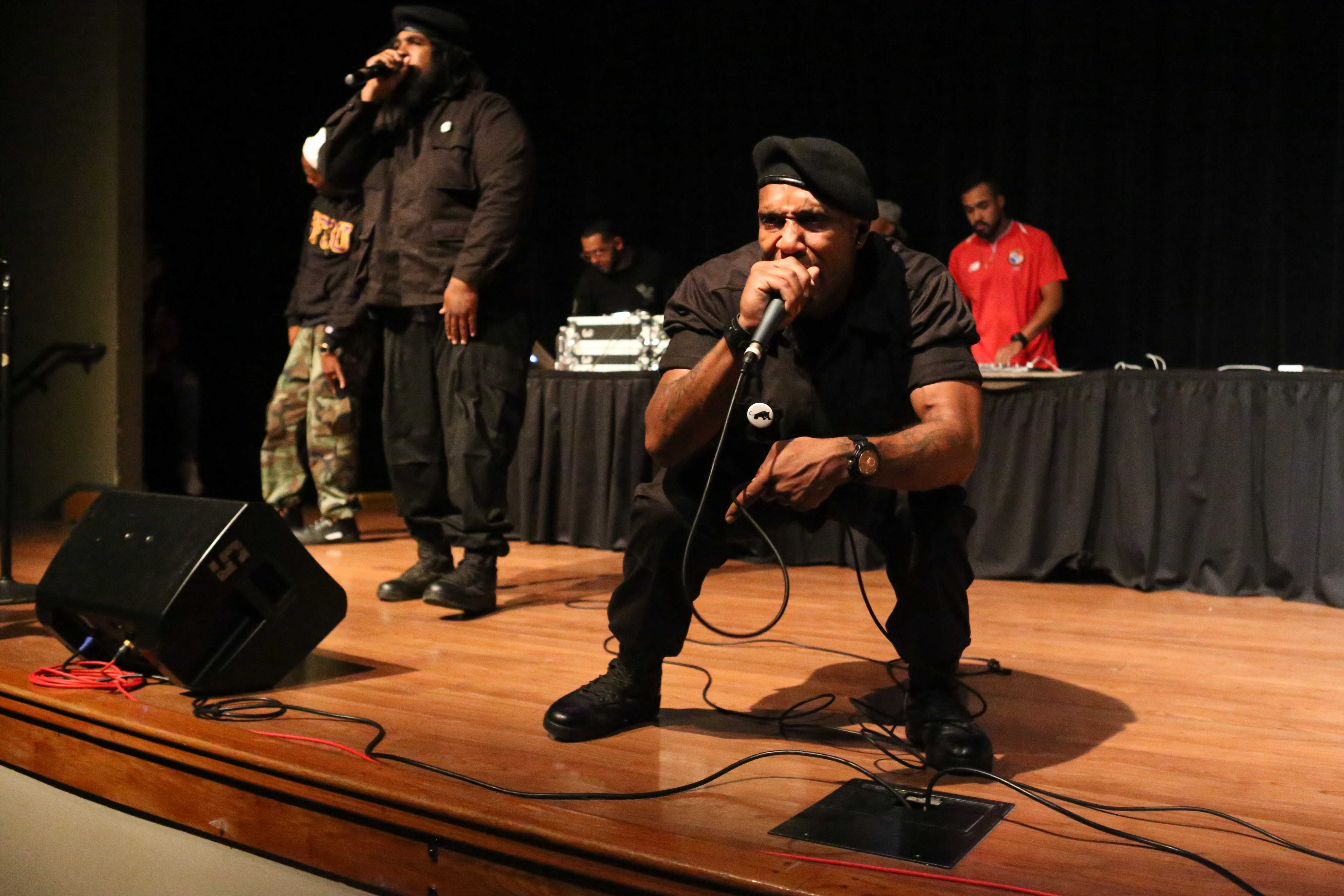 Members of the Black Riders Liberation Party perform at San Francisco State University’s Jack Adams Hall on Thursday, August 30th, 2018. The concert event, put on by Associated Students, took place from 6-9 PM and featured multiple performers. (Mira Laing/Golden Gate Xpress)