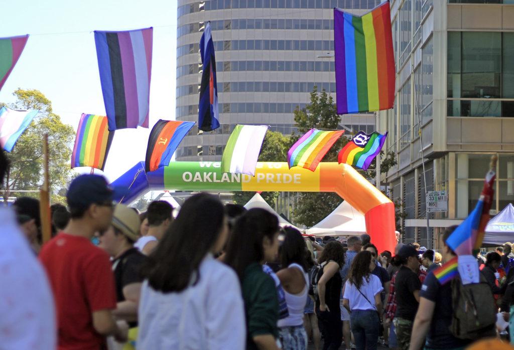 An overall photo of the entrance to the Oakland Pride Parade festival which started after the parade in Oakland, on Sunday, Sept. 9, 2018. (Lindsey Moore/Golden Gate Xpress)