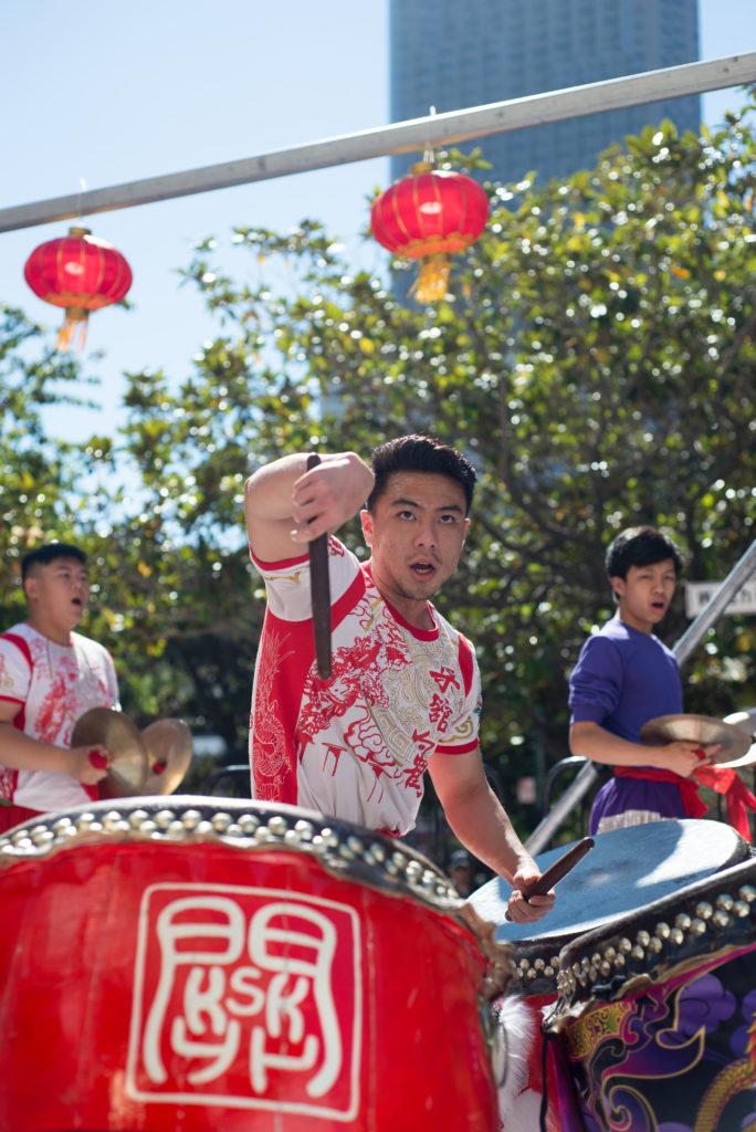 Leungs White Crane Lion and Dragon Dance team member Calvin Zhen perform a traditional Chinese drum performance at the Autumn Moon Festival on Sept. 15. The Autumn Moon Festival is held every year in San Franciscos Chinatown. (Terry Pon/Golden Gate Xpress)