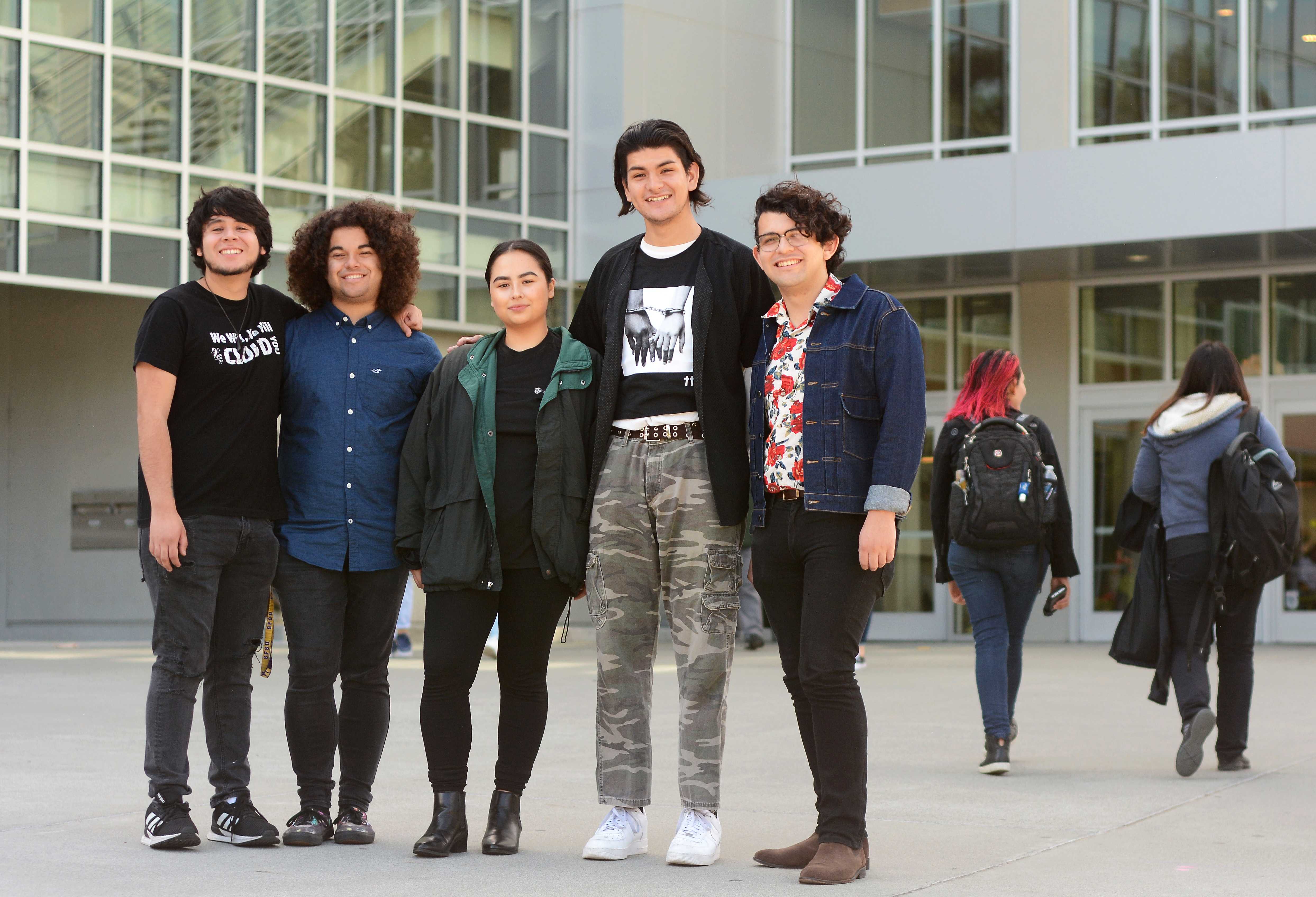 The College Democrats at SF State officers pose for a photograph at the J. Paul Leonard library at SF State in San Francisco, Calif., on Wednesday, Oct. 3, 2018. (Aaron Levy-Wollins/Golden Gate Xpress)