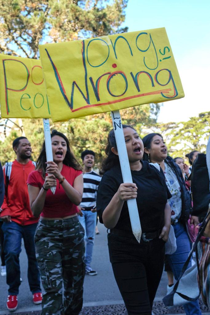 SF State students participate in a walk out in honor of the 50th anniversary of the of 1968 student strike on Nov. 8, 2018 (Camille Cohen/Special to Golden Gate Xpress).