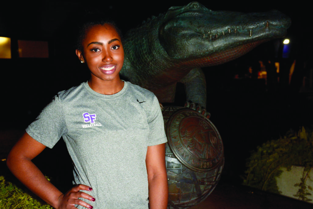 Sophmore Ashley Cosey represents SF State’s Women’s Volleyball team during Black History Month.  (TRISTEN ROWEAN/ Golden Gate Xpress). 