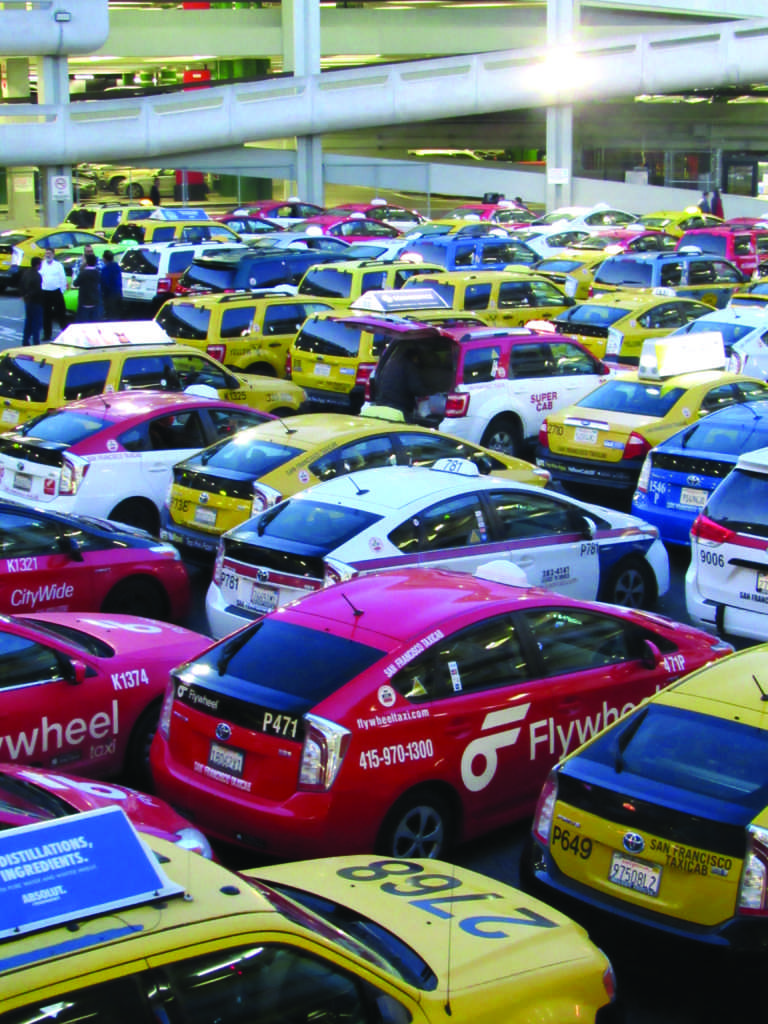 Taxis line up at San Francisco International Airport (SFO) on Jan. 1, 2019.