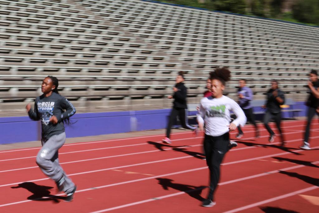 Alexis Henry runs during practice at Cox Stadium, Monday, Mar 11, 2019. After placing 10th as a program at the 2018-19 NCAA Division II Indoor Track & Field Championships, the womens track & field team gets back to work two days later. (James Chan)