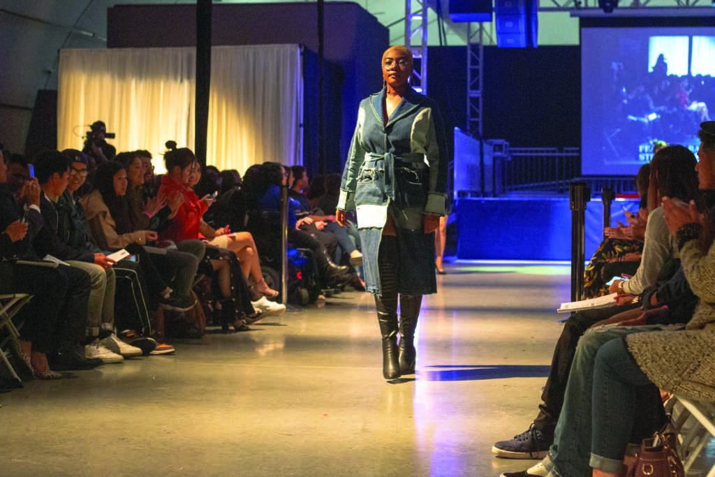 Teizue Nwabuzoh wearing a design by Chloe Archie at RUNWAY 2019: Kaleidoscope SF States Apparel Design & Merchandising programs annual showcase of junior and senior work  May 09, 2019. (James Chan/Xpress)