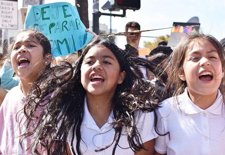 Dolores Huerta Elementary students chant during the Close the Camps protest on Monday, Sept. 16 in San Francisco, Calif. (Photo by James Wyatt / Golden Gate Xpress) 