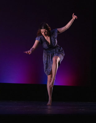 Katelyn Dallke dances during the group performance of Can You Make It to the End? on Dec. 8, 2019 at San Francisco State University. (Photo by Sandy Scarpa)