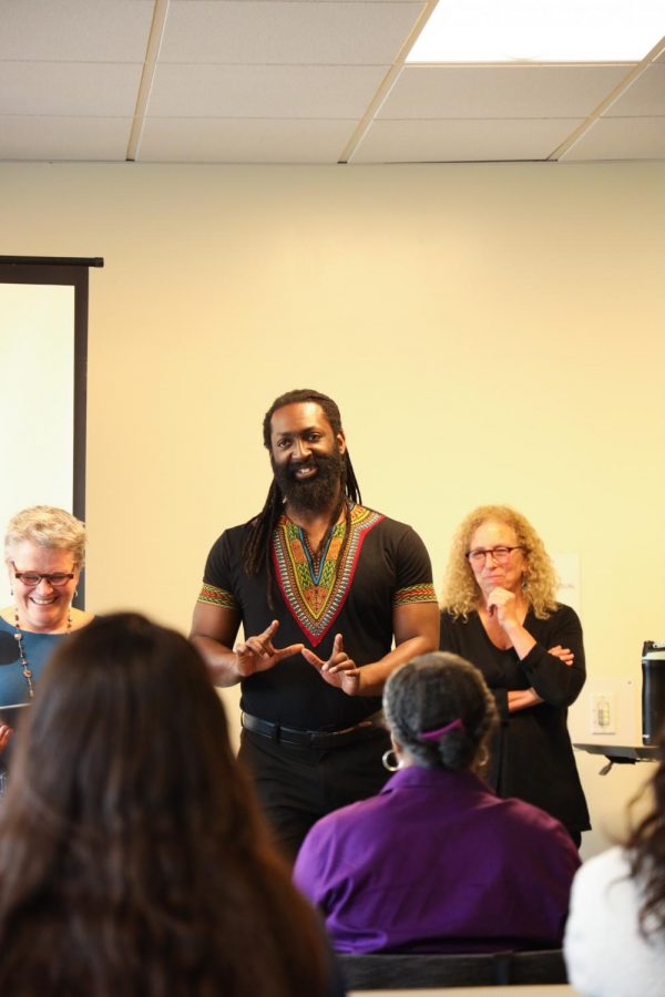  Antoine Hunter during the Longmore Lecture in Disability Studies, Dancing While Deaf
presentation on February 27, 2020. (Dyanna Calvario / Golden Gate Xpress)