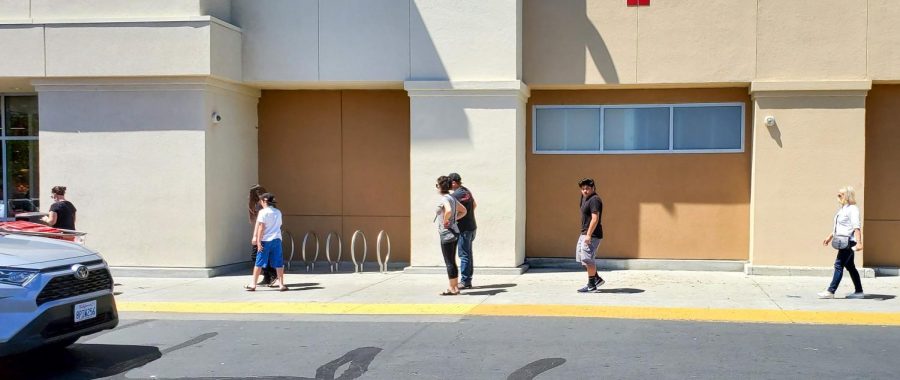 Locals in San Jose line up at a Target to shop for groceries and other items in San Jose, Calif. on April 24, 2020 (Golden Gate Xpress / Daniel Da Silveira)