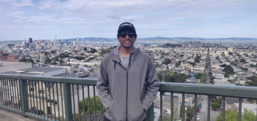 Kevin Immanuel Gubbi poses in front of a San Francisco city view. Originally from India, Gubbi stayed in San Francisco to finish his masters thesis research after the schools shutdown. (Courtesy of Kevin Immanuel Gubbi) 