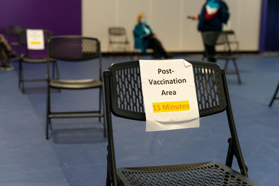 A post-vaccination rest area at the vaccination site within the Mashouf Wellness Center on Wednesday. The area was made for precautionary measures in the chance that an individual reacts to the vaccine in a negative way. (Jun Ueda / Golden Gate Xpress)