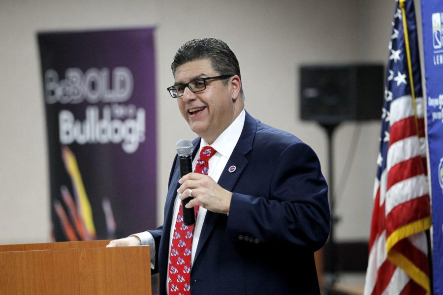 In this Sentinel file photo, Joseph I. Castro, president of California State University, Fresno, speaks at a public forum held at West Hills College Lemoore in August 2019. Castro, a Hanford native, has been appointed to serve as the next chancellor of California State University, the nation’s largest system of four-year higher education.” (Cary Edmondson / Hanford Sentinel)